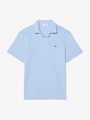 Lacoste Blue Classic Fit Open Neck Cotton Linen Blend Polo Shirt - Image 5 of 7