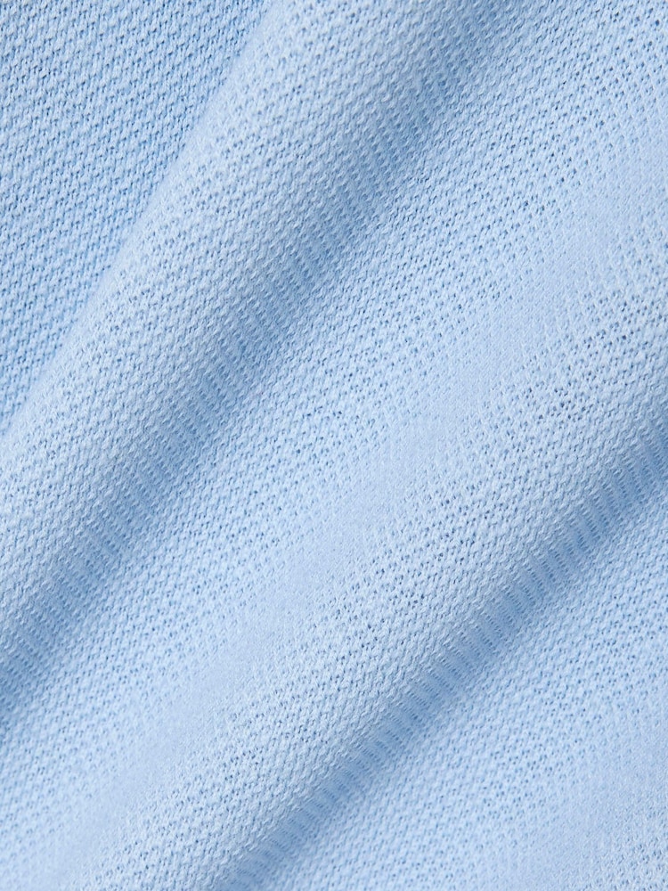 Lacoste Blue Classic Fit Open Neck Cotton Linen Blend Polo Shirt - Image 7 of 7