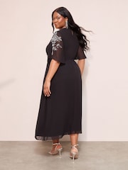 Friends Like These Black Curve Short Sleeve Embellished Midi Dress - Image 3 of 4