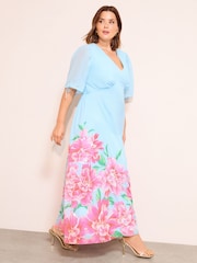 Friends Like These Pale Blue Curve Short Sleeve Embellished Midi Dress - Image 1 of 4