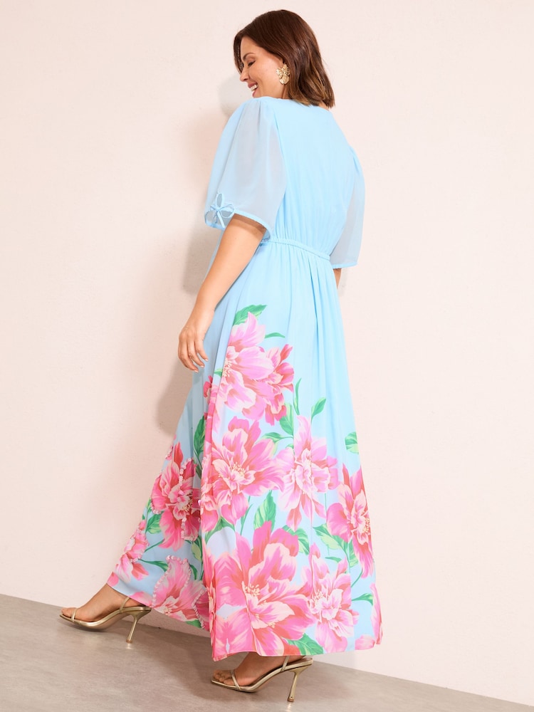 Friends Like These Pale Blue Curve Short Sleeve Embellished Midi Dress - Image 4 of 4