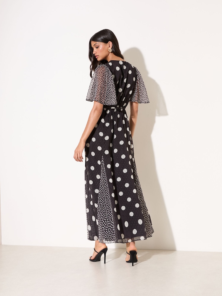 Friends Like These Monochrome Spot Chiffon Short Sleeve Midi Dress - Image 4 of 4