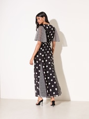 Friends Like These Black/White Petite Spot Chiffon Short Sleeve Midi Dress - Image 4 of 4