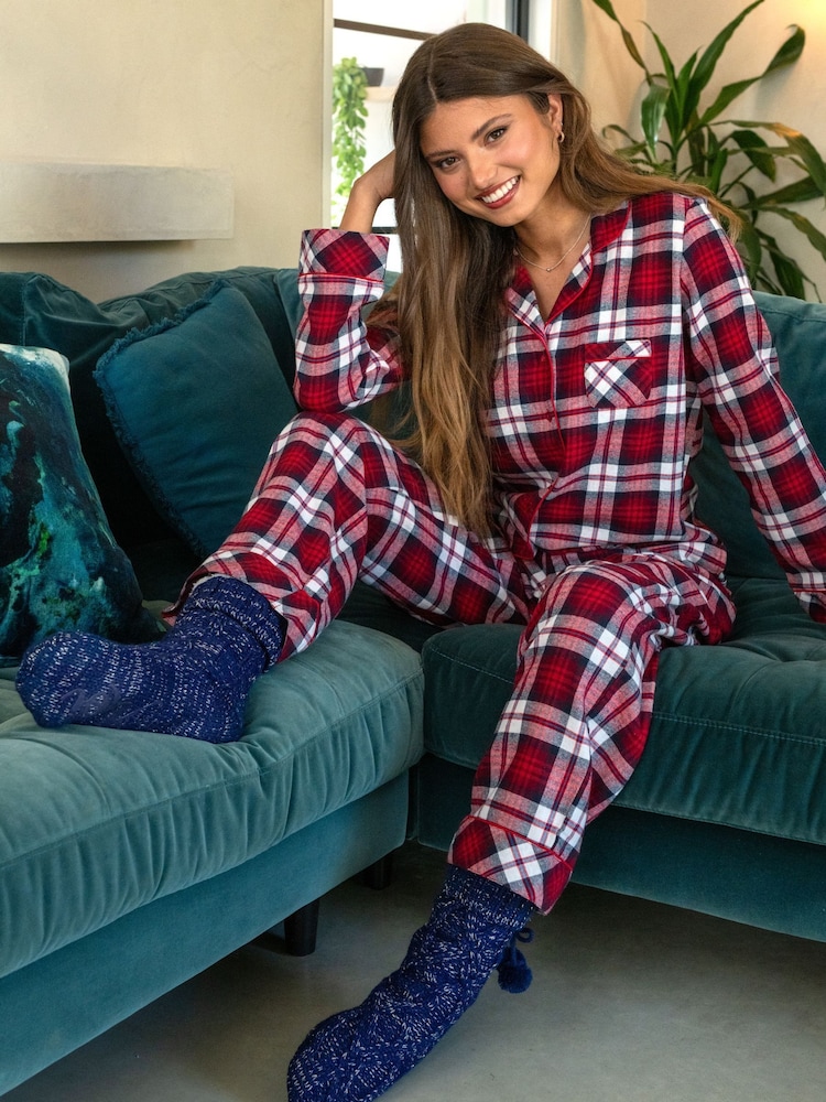 Pour Moi Red Cosy Check Brushed Cotton Pyjamas Gift Set - Image 1 of 4
