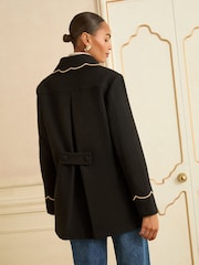 Love & Roses Black Mid Length Scallop Trim Dolly Coat - Image 2 of 4