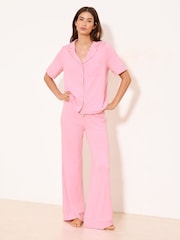 Lipsy Pink Short Sleeve Shirt and Trousers Jersey Pyjamas Set - Image 1 of 4