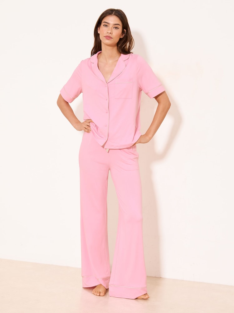 Lipsy Pink Short Sleeve Shirt and Trousers Jersey Pyjamas Set - Image 1 of 4