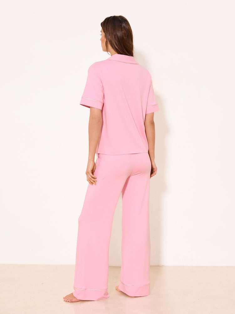 Lipsy Pink Short Sleeve Shirt and Trousers Jersey Pyjamas Set - Image 4 of 4