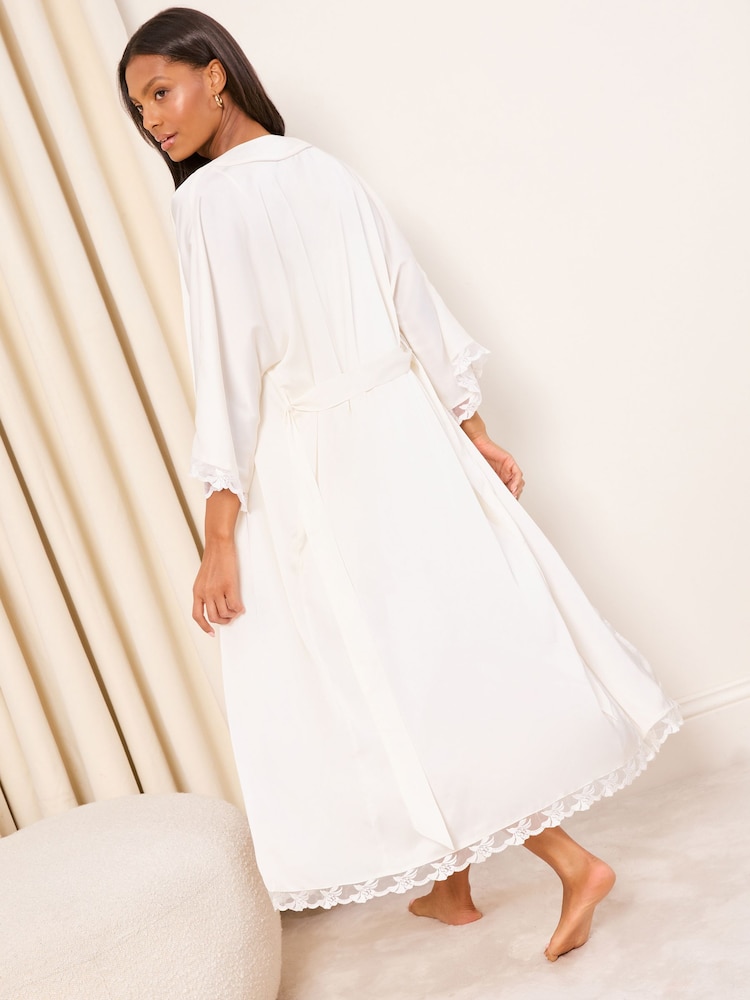 Lipsy White Lace Trim Satin Robe - Image 4 of 4 Lipsy White Lace Trim Satin Robe - Image 4 of 4
