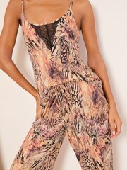 Lipsy Animal Print With Lace Cami And Trousers Jersey Pyjamas Set - Image 3 of 3