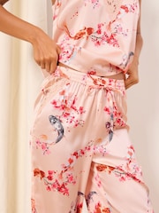 Lipsy Pink Floral Fish Print Satin Cami And Trousers Pyjamas Set - Image 3 of 4