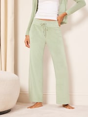 Mint Green Petite Velour Relaxed Wide Leg Jogger Trousers - Image 2 of 5