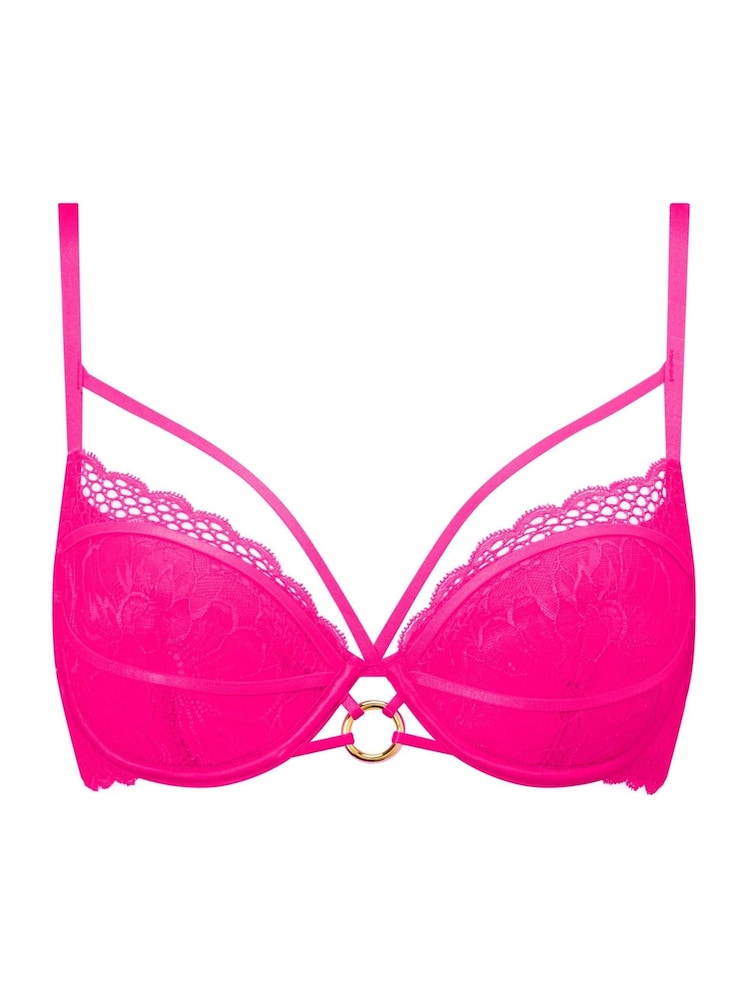 Ann Summers Pink Bright Compelling Floral Embroidery Padded Plunge Bra - Image 5 of 5