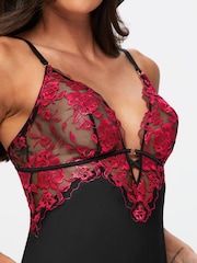 Ann Summers Black/Red Endless Attraction Satin and Embroidered Mesh Chemise Nightie - Image 3 of 5