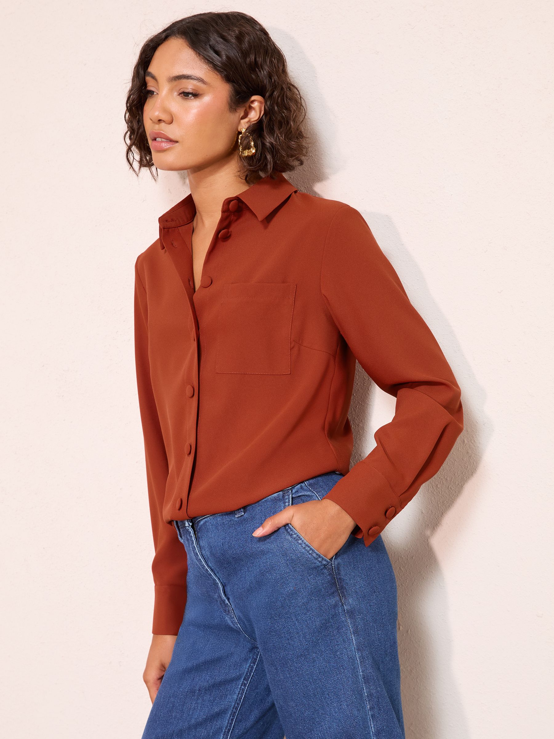 Buy Friends Like These Burnt Orange Boxy Covered Button Shirt from
