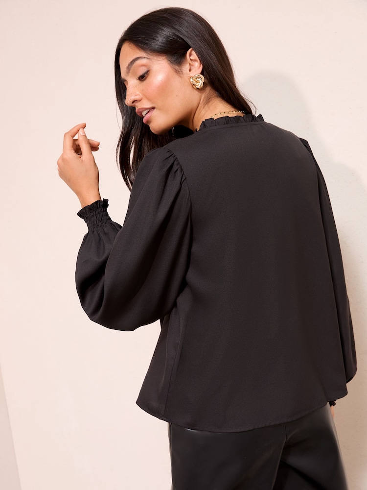 Friends Like These Black Long Sleeve V-Neck Button Front Blouse - Image 4 of 4