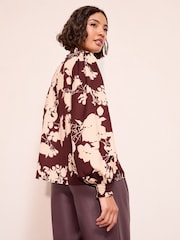 Friends Like These Burgundy Floral Long Sleeve V-Neck Button Front Blouse - Image 3 of 4