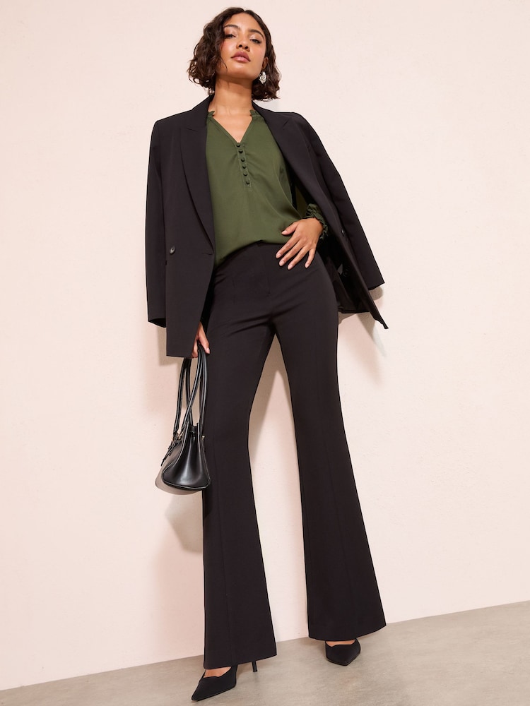 Friends Like These Olive Green Long Sleeve V-Neck Button Front Blouse - Image 2 of 4