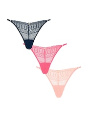 KBX Pink Navy/Coral Lace Brazilian Knickers 3 Pack - Image 1 of 7