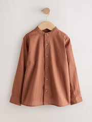 Rust Brown Grandad Collar Linen Mix Long Sleeve Shirt (3-16yrs) - Image 1 of 4