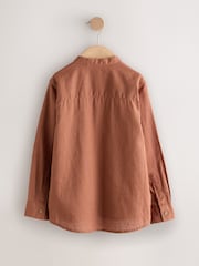 Rust Brown Grandad Collar Linen Mix Long Sleeve Shirt (3-16yrs) - Image 2 of 4