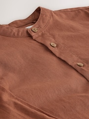 Rust Brown Grandad Collar Linen Mix Long Sleeve Shirt (3-16yrs) - Image 4 of 4