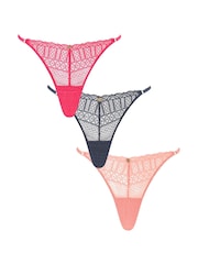 KBX Pink Regular Length Lace High Leg Knickers 3 Pack - Image 1 of 7