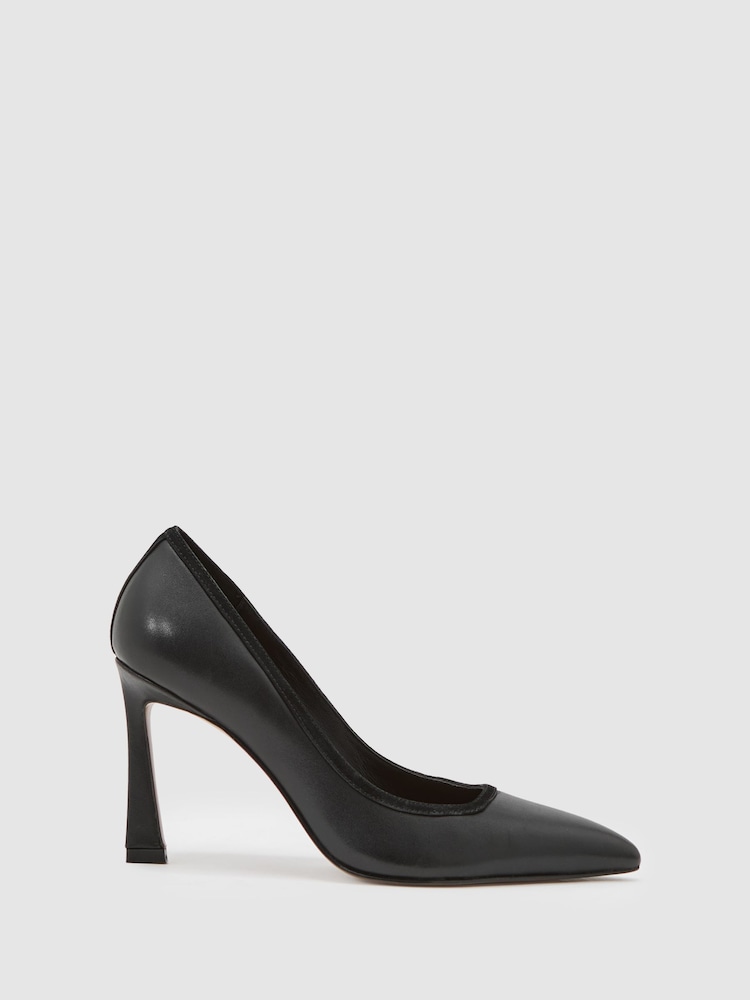Reiss Black Jemima Leather Tapered-Heel Court Shoes - Image 1 of 4 Reiss Black Jemima Leather Tapered-Heel Court Shoes - Image 1 of 4