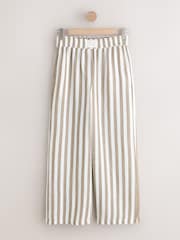 Ecru/Brown Stripe Pull On Wide Leg Trousers with Linen - Image 1 of 3