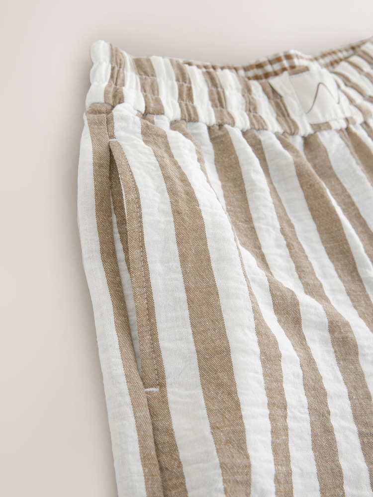 Ecru/Brown Stripe Pull On Wide Leg Trousers with Linen - Image 2 of 3