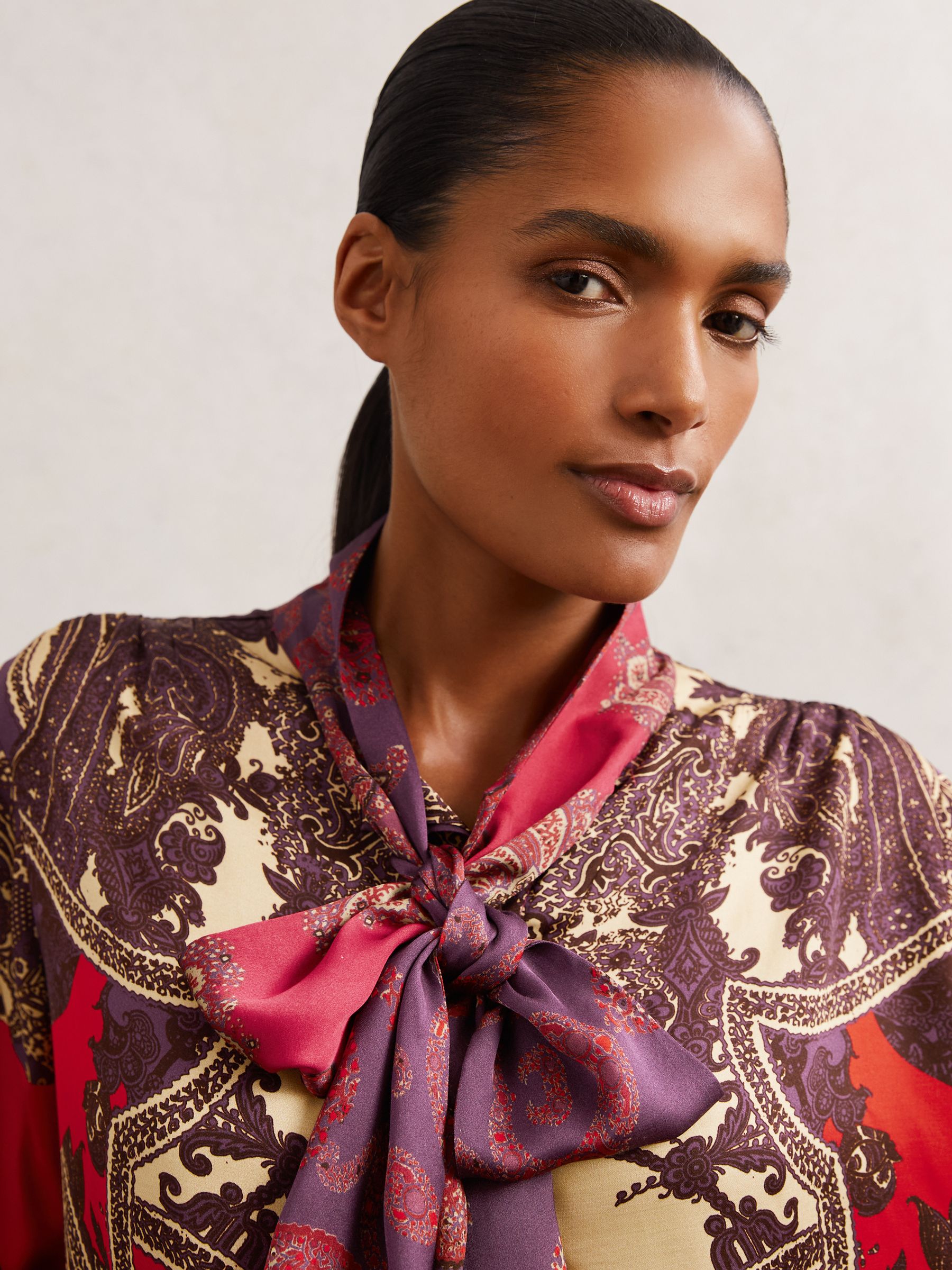 Buy Reiss Red Jade Paisley-Print Tie-Neck Blouse from Next USA