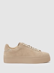 Reiss Taupe Francesca Leather Low-Top Trainers - Image 1 of 4