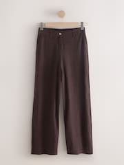 Chocolate Brown Smart Front Linen Blend Wide Leg Trousers - Image 6 of 8