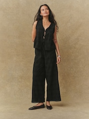 Negro con palmera - Embroidered Wide Leg Trousers - Imagen 1 de 8