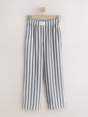 Grey/White Stripe Pull On Wide Leg Trousers with Linen - Image 6 of 8