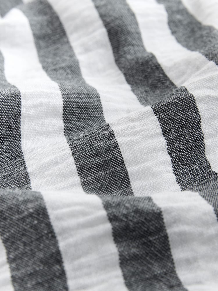 Grey/White Stripe Pull On Wide Leg Trousers with Linen - Image 8 of 8