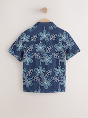 深藍色刺繡花朵 - 短袖翻領裇衫（3-16 歲） - 圖片 6/8