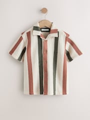 Ecru - Cămașă texturată Dungă Mânecă scurtă cu rever (3-16ani) - Imaginea 1 din 4