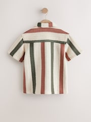 Ecru - Cămașă texturată Dungă Mânecă scurtă cu rever (3-16ani) - Imaginea 2 din 4