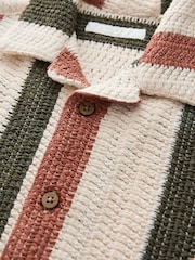 Ecru - Cămașă texturată Dungă Mânecă scurtă cu rever (3-16ani) - Imaginea 4 din 4