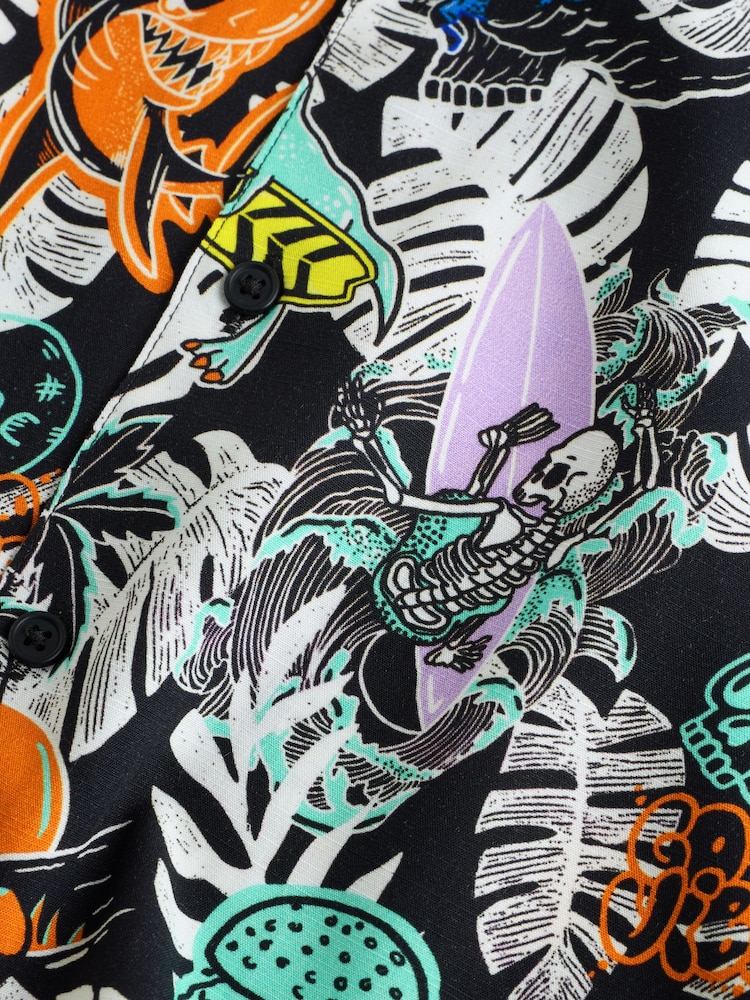 Black Graffiti All Over Print Short Sleeve Revere Collar Shirt (3-16yrs) - Image 7 of 7 Black Graffiti All Over Print Short Sleeve Revere Collar Shirt (3-16yrs) - Image 7 of 7