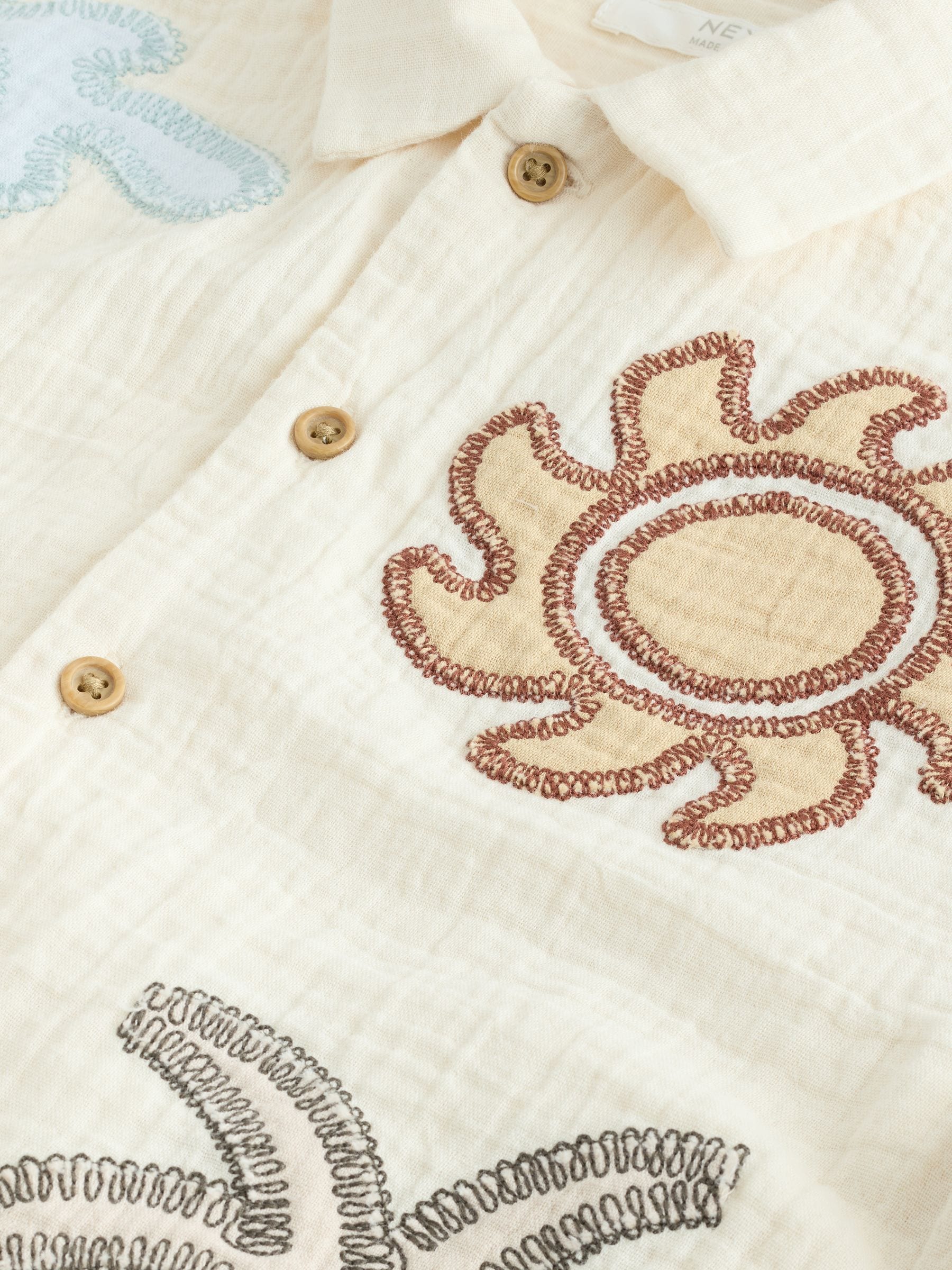 Buy Ecru Embroidery Sun Palm Short Sleeve Palm Embriodered Shirt