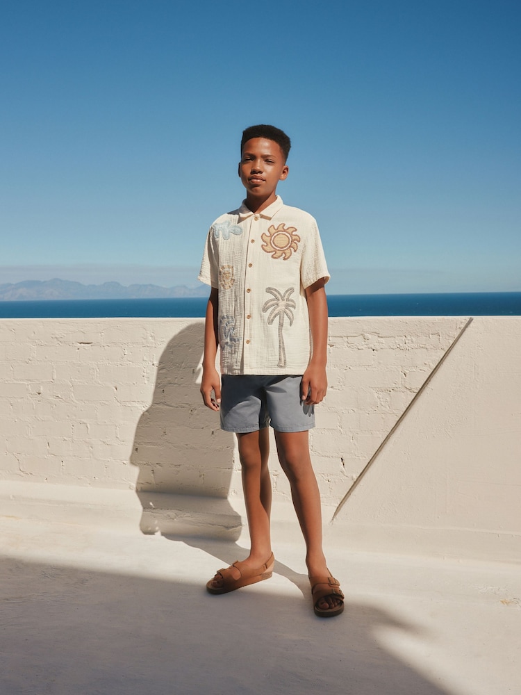 Ecru Embroidery Sun Palm Short Sleeve Palm Embriodered Shirt (3-16yrs) - Image 2 of 12