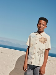 Ecru Embroidery Sun Palm Short Sleeve Palm Embriodered Shirt (3-16yrs) - Image 3 of 12