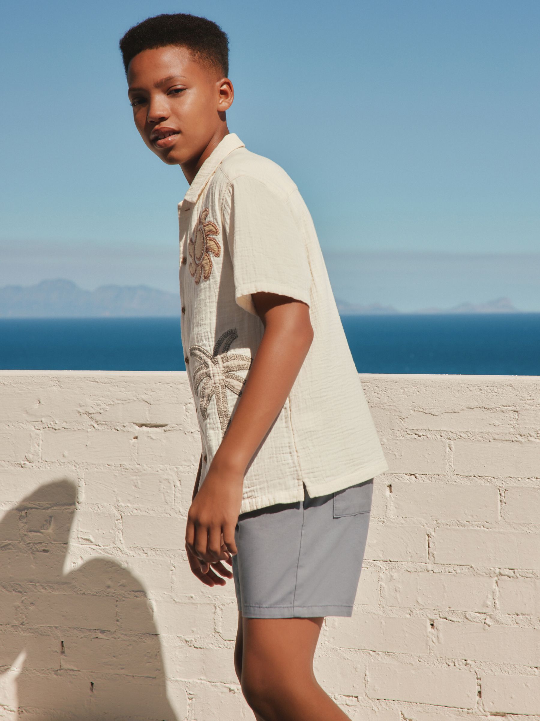 Buy Ecru Embroidery Sun Palm Short Sleeve Palm Embriodered Shirt