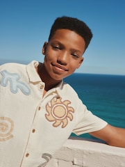 Ecru Embroidery Sun Palm Short Sleeve Palm Embriodered Shirt (3-16yrs) - Image 7 of 12