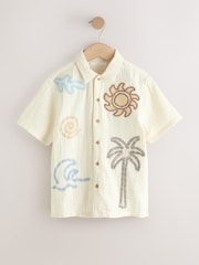 Ecru Embroidery Sun Palm Short Sleeve Palm Embriodered Shirt (3-16yrs) - Image 9 of 12