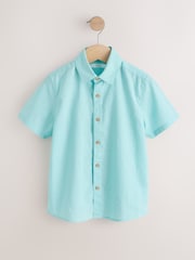 Aqua Blue Short Sleeve Linen Blend Shirt (3-16yrs) - Image 1 of 4