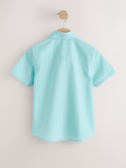 Aqua Blue Short Sleeve Linen Blend Shirt (3-16yrs) - Image 2 of 4