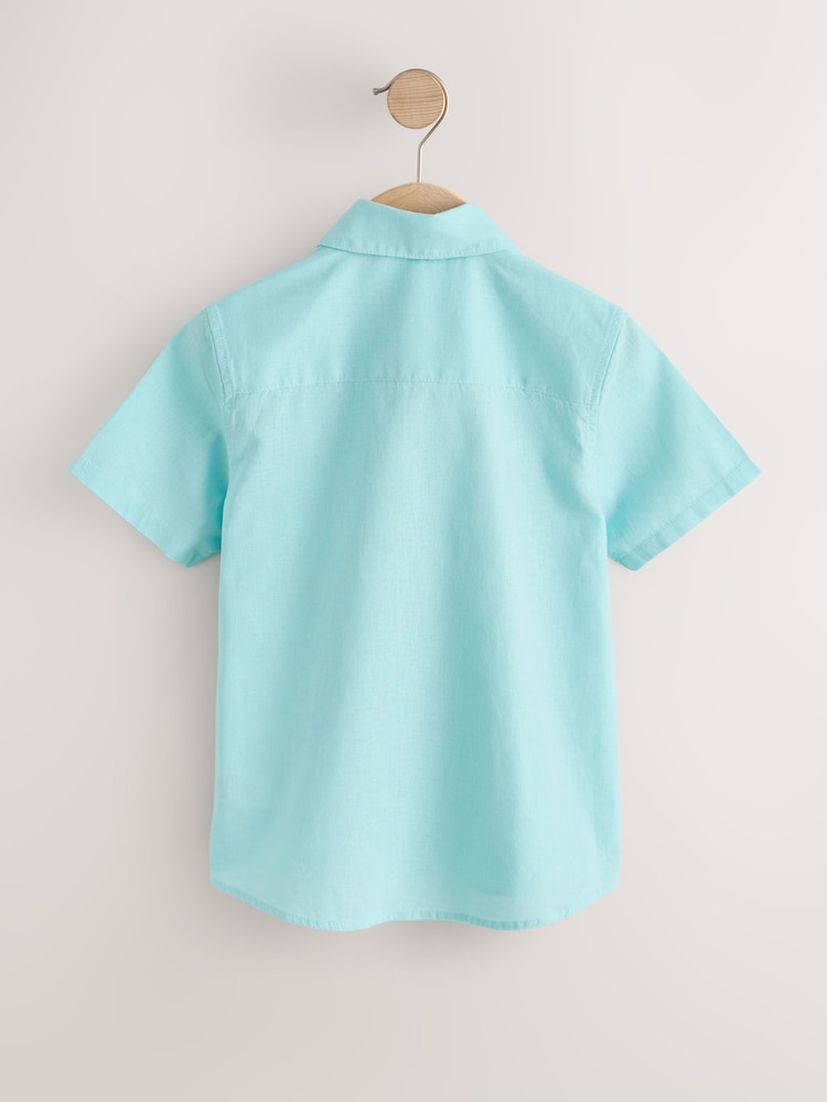 Aqua Blue Short Sleeve Linen Blend Shirt (3-16yrs) - Image 2 of 4